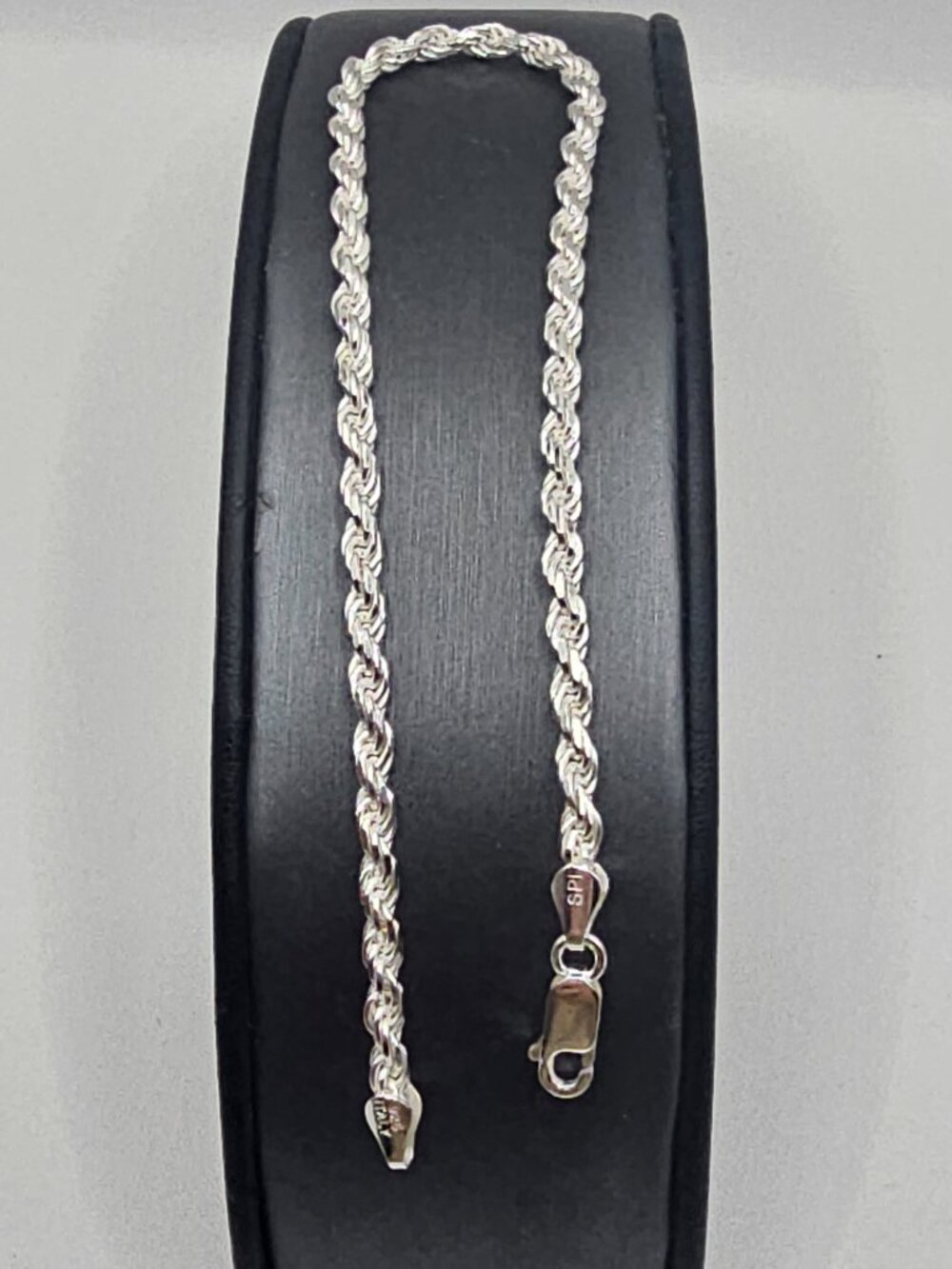 Sterling Silver 925 High Polished Diamond Cut Rope Bracelet 3.4mm 9 inches
